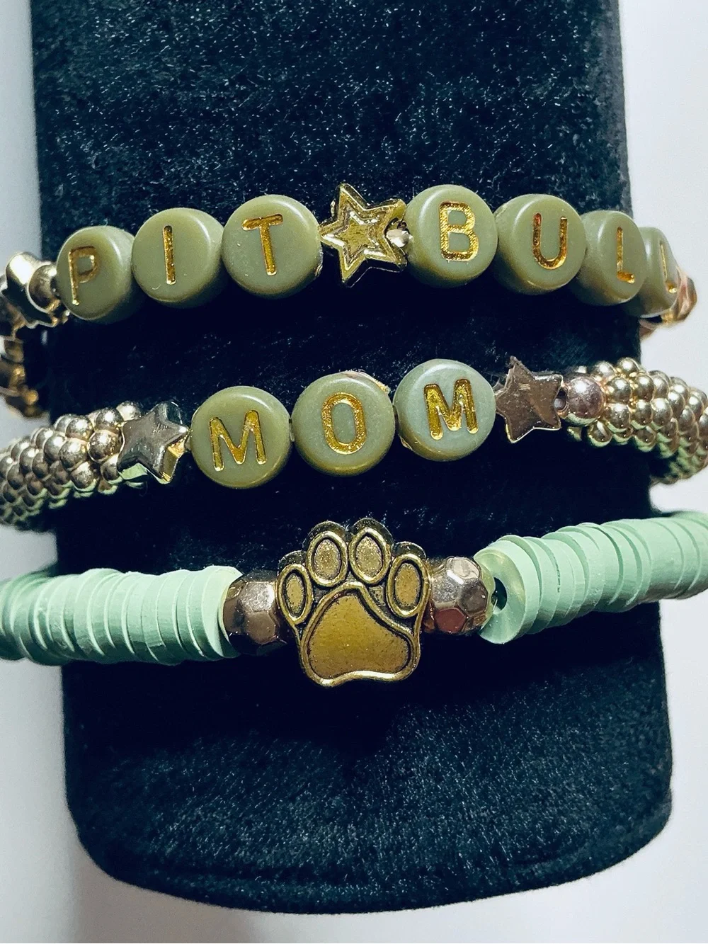 3 piece Pit Bull Mom Beaded Bracelet set